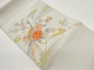 綴れ孔雀に牡丹・菊・桜模様織出し名古屋帯